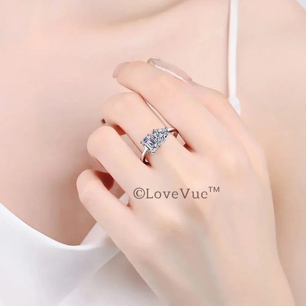 Certified 2ct. t.w. Diamond Emerald&Heart Brilliant Cut Engagement Wedding Ring - Picture 6 of 15